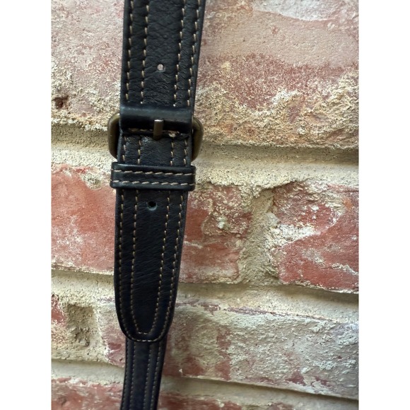 Vintage Fossil Black Leather Crossbody Messenger Bag Brass Hardware - Picture 8 of 10